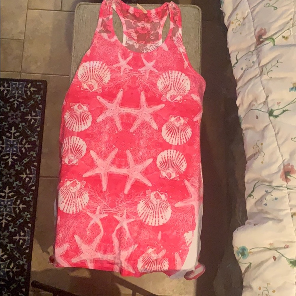 Hot pink dress/cover-up w seashells and rhinesto